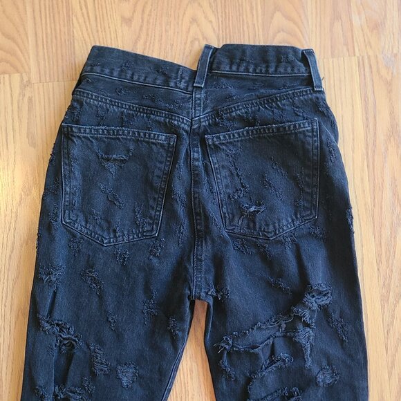 NEW AGOLDE CRISS CROSS STRAIGHT JEANS DESTROYED FEVERISH BLACK RIGID DENIM sz 25 - Picture 5 of 9